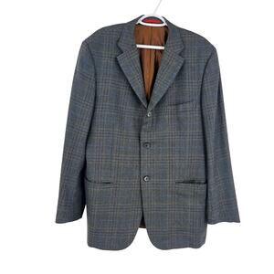 Isaia Napoli Mens Sports Coat Blazer Jacket Gray Wool Plaid 3-Button Lined Sz 56